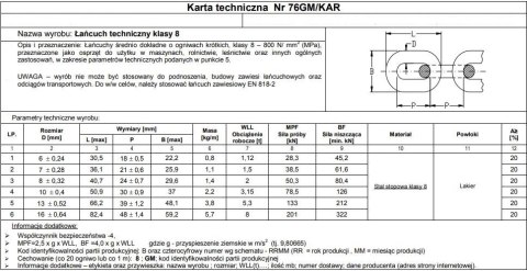 ŁAŃCUCH TECHNICZNY CZARNY 8MM G8 WLL 2T