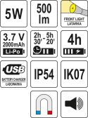 LATARKA ROBOCZA 500LM, LI-PO 3,7V 2000MAH, 3W1