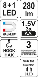 LATARKA WARSZTATOWA 2W1 LED MAGNET 3XAA